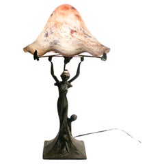 Lampe de table Art nouveau française en bronze et verre du début du XXe siècle