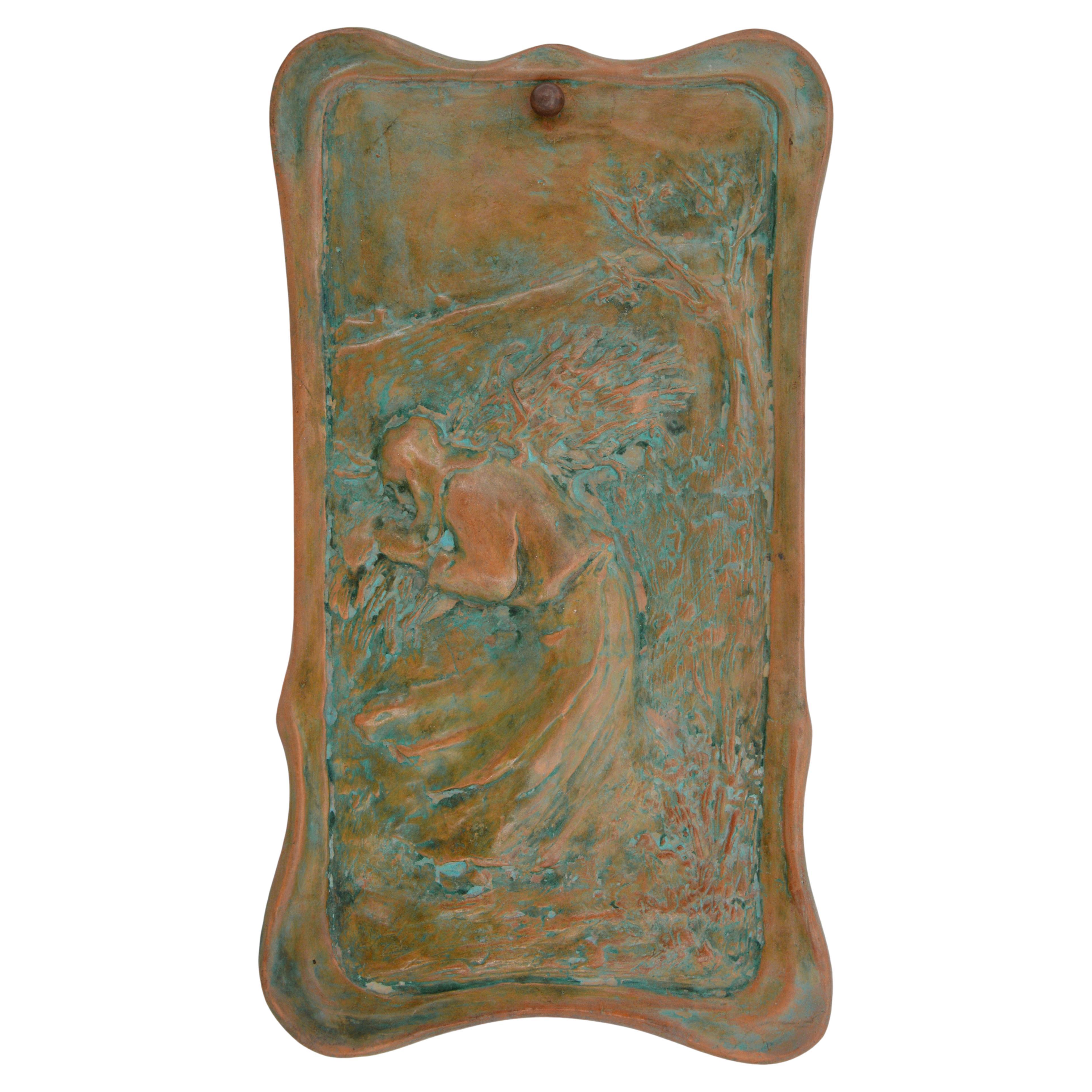 French Art Nouveau Terracotta Wall Plaque, Early 20th Century