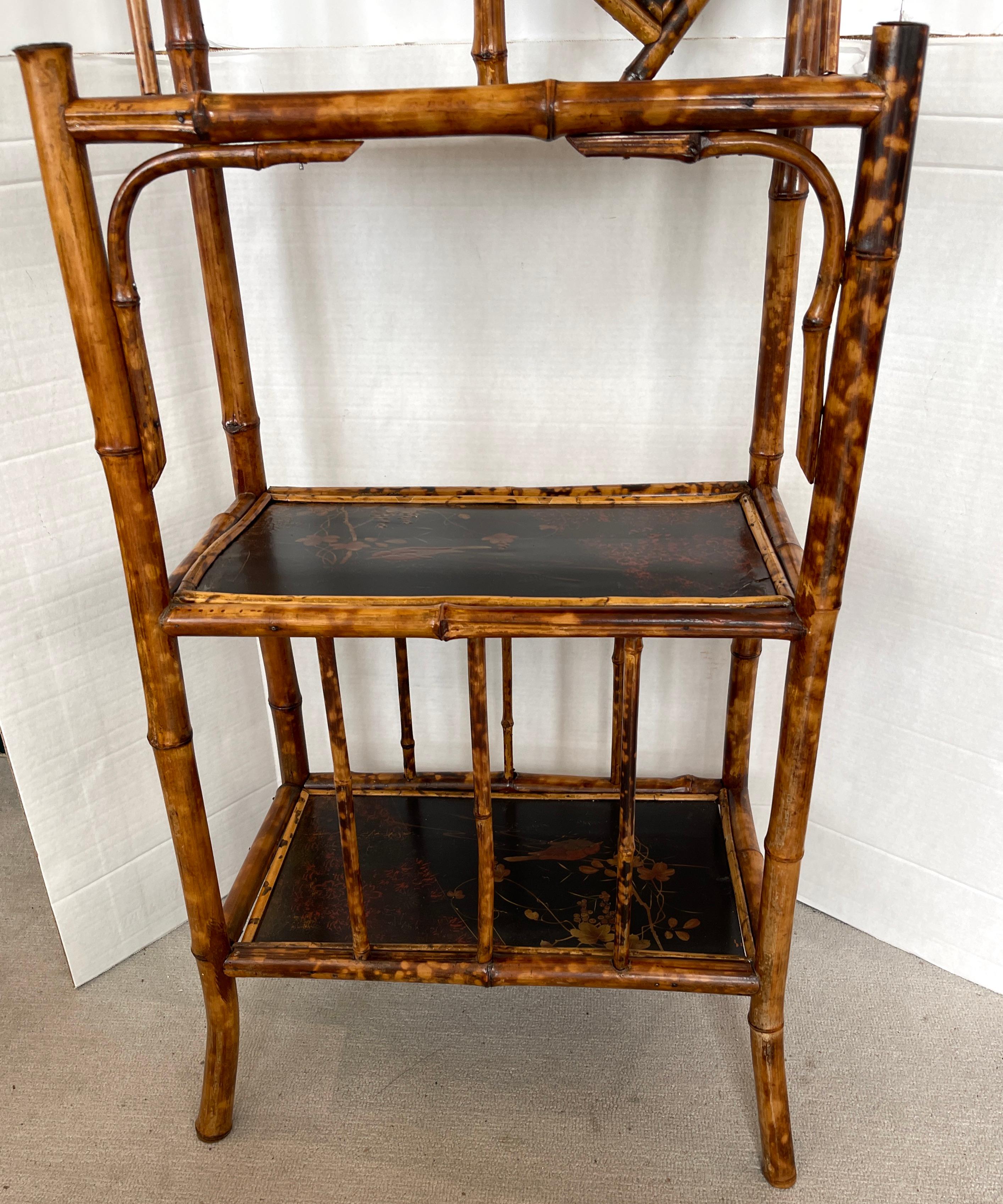 Bambou Étagère de bibliothèque Art nouveau français en écaille de tortue, bambou et laque Chinoiserie en vente
