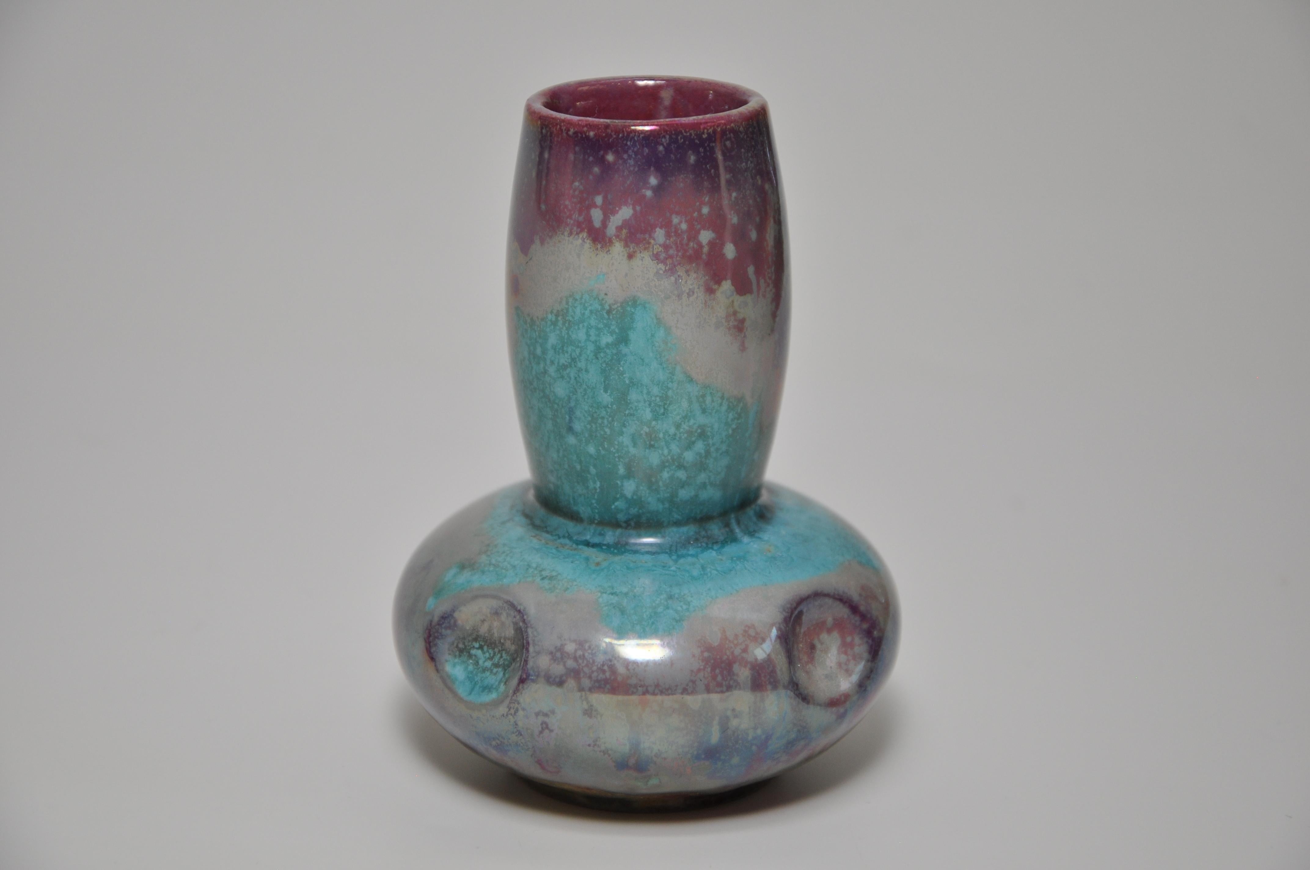 20th Century French Art Nouveau Turquoise and Purple Ceramic Pot by Alphonse Cytere of Ramber For Sale