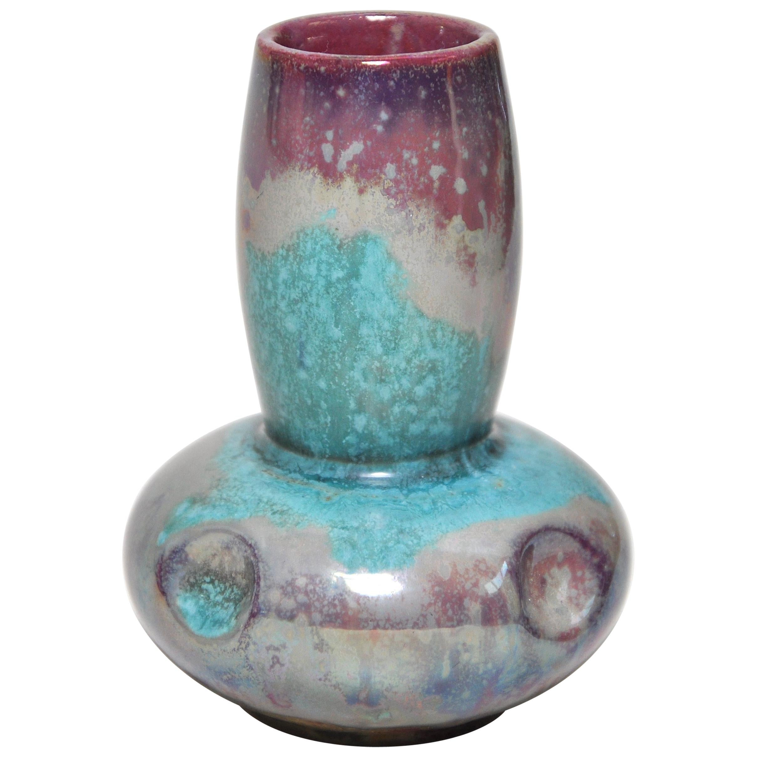 French Art Nouveau Turquoise and Purple Ceramic Pot by Alphonse Cytere of Ramber