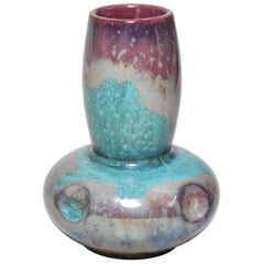 French Art Nouveau Turquoise and Purple Ceramic Pot by Alphonse Cytere of Ramber