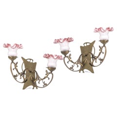 French Art Nouveau Two Light Appliques Pair, Early 20th Century
