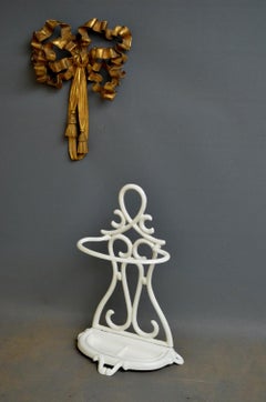 French Art Nouveau Umbrella Stand, Cast Iron with White Enamel Finish, 1900
