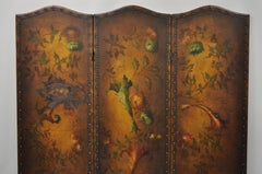 French Art Nouveau Victorian Oil Canvas Hand Painted 3-Panel Screen Room Divider