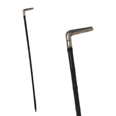 French Art Nouveau walking stick with 900 silver handle, ebonized bamboo wood