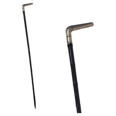 French Art Nouveau walking stick with 900 silver handle, ebonized bamboo wood