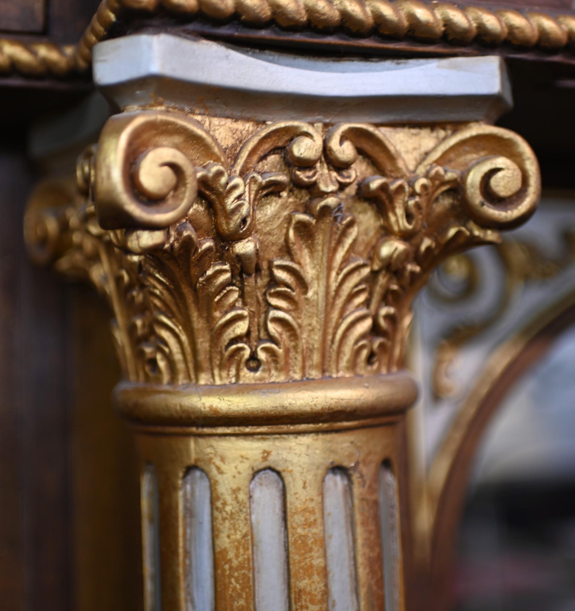 Highly unique French bar in the art nouveau manner
Probably salvaged from a bistro or pub
Classic art nouveau look with the stained glass to the top
Three sections with mirrored interior with intricate etching
Hand carved corinthian columns