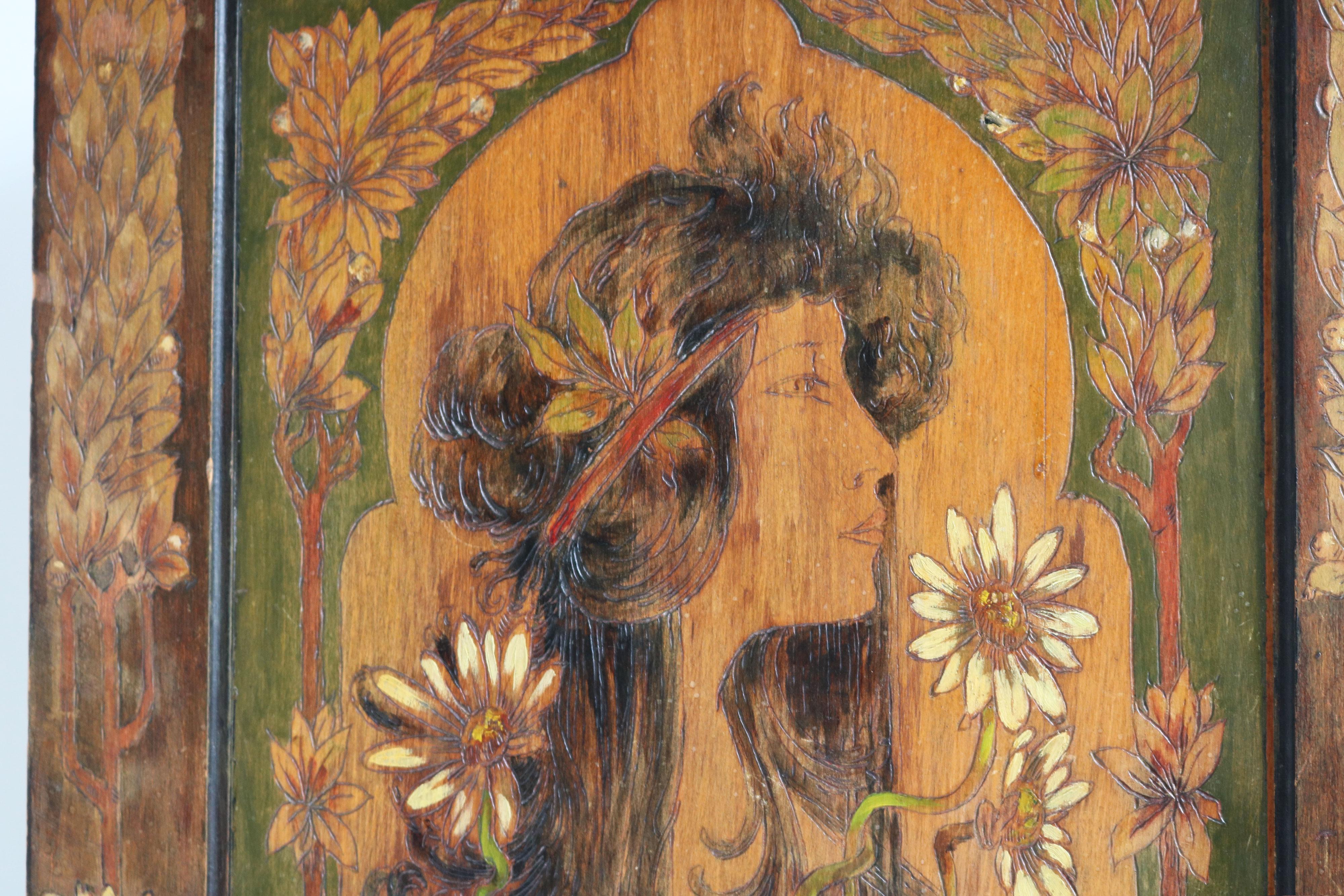 Early 20th Century French Art Nouveau Wall / Hanging cabinet attributed to Alphonse mucha 1900 wood For Sale