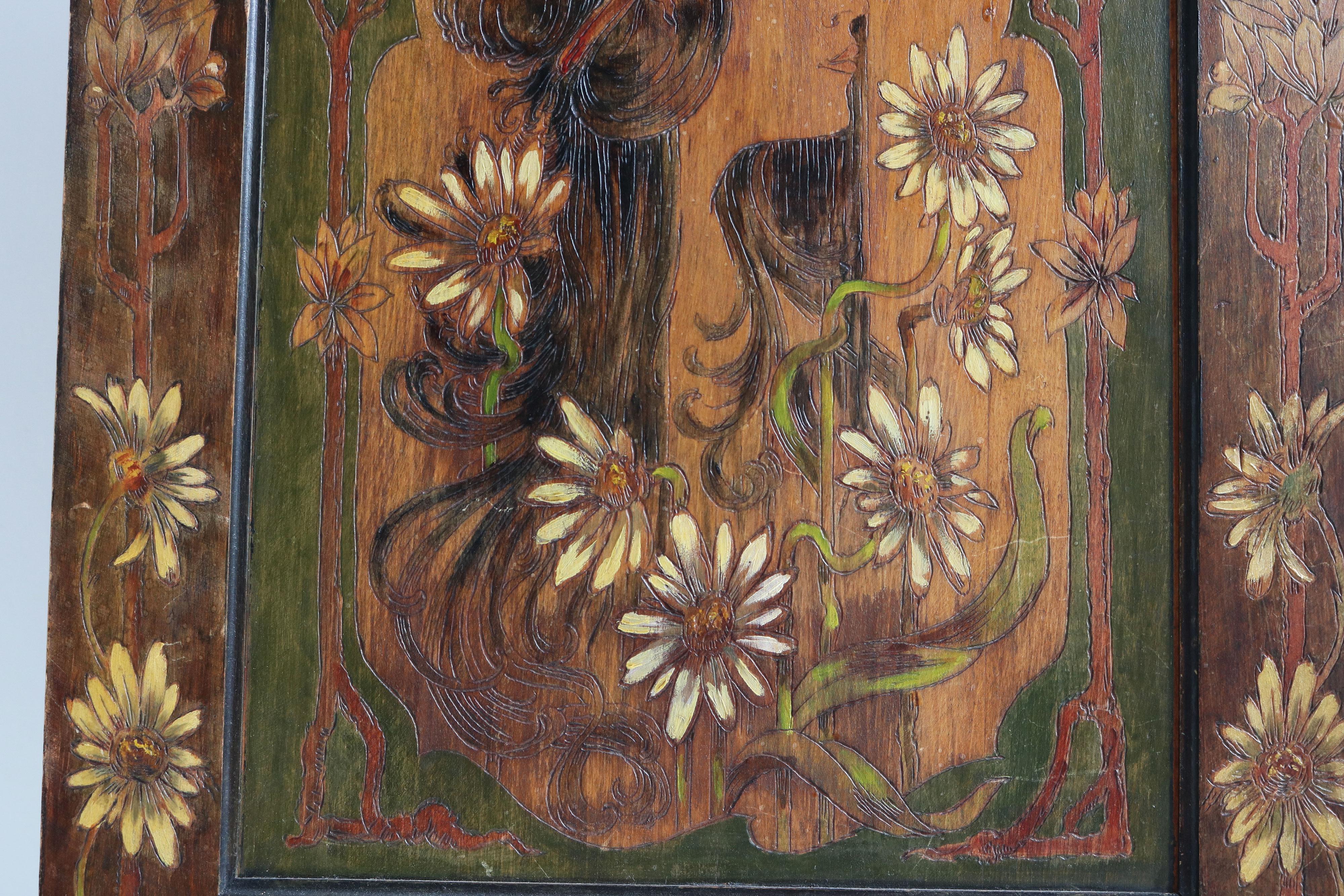 Wood French Art Nouveau Wall / Hanging cabinet attributed to Alphonse mucha 1900 wood For Sale