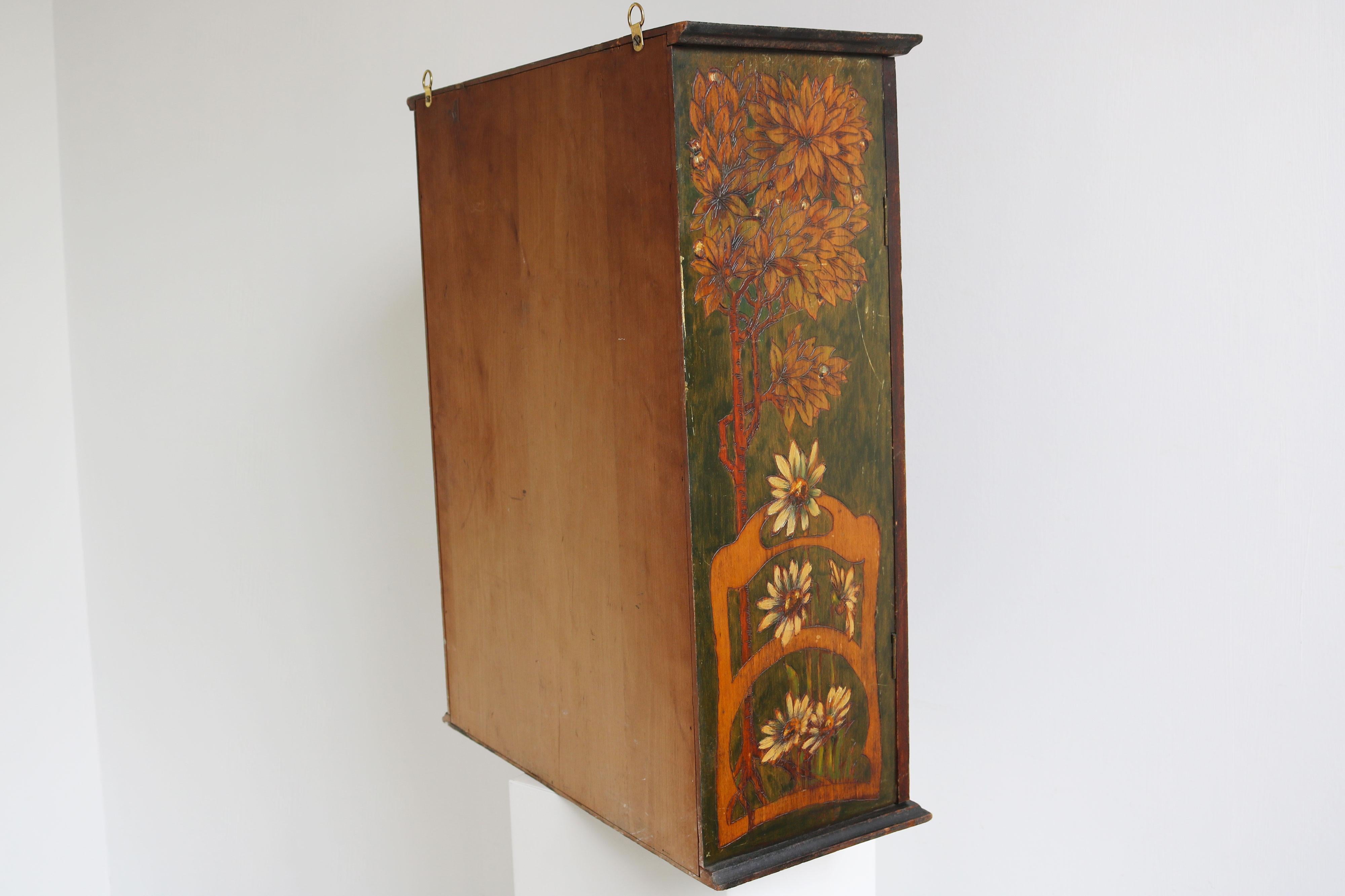 French Art Nouveau Wall / Hanging cabinet attributed to Alphonse mucha 1900 wood For Sale 3