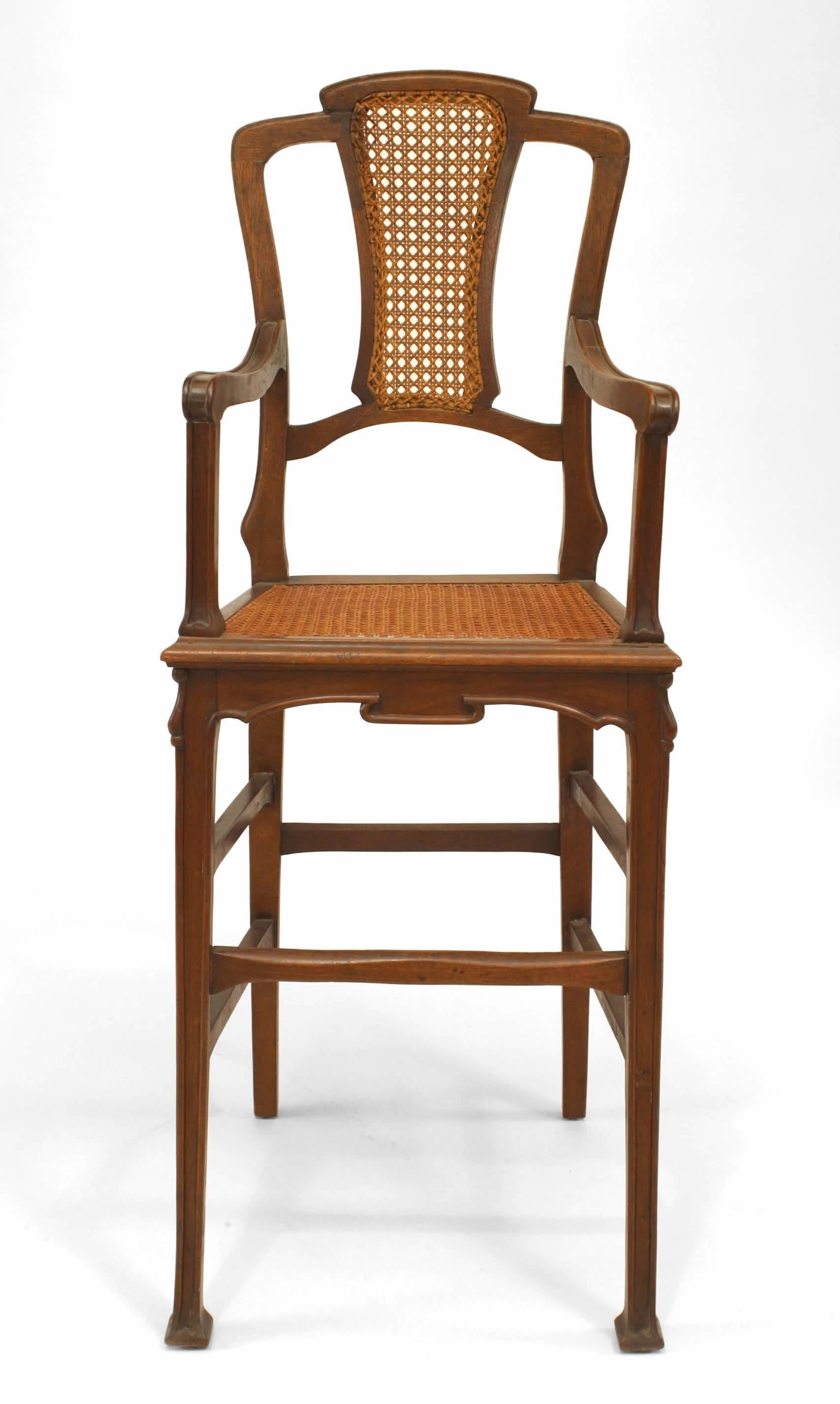 French Art Nouveau walnut childs high chair (signed)

