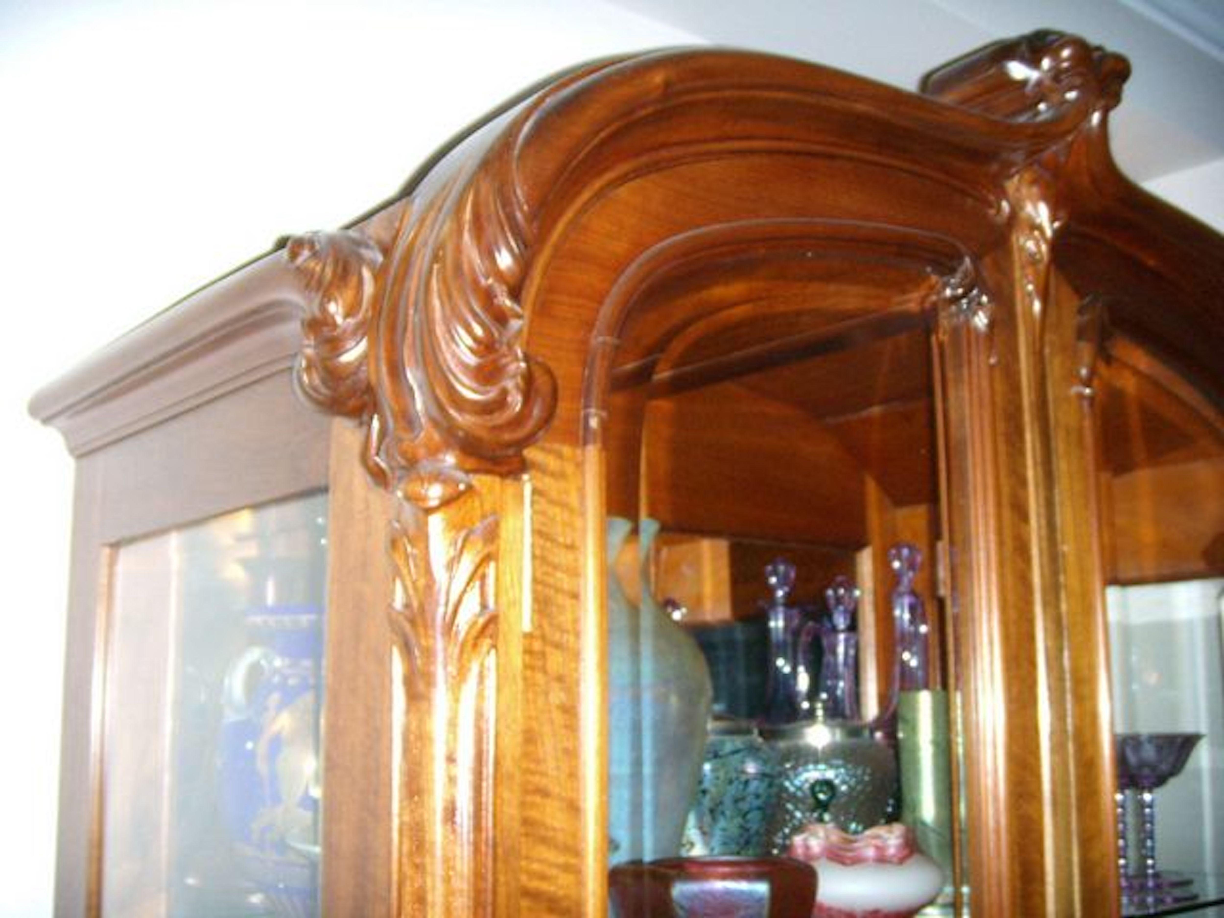 20th Century French Art Nouveau Walnut Display Cabinet For Sale