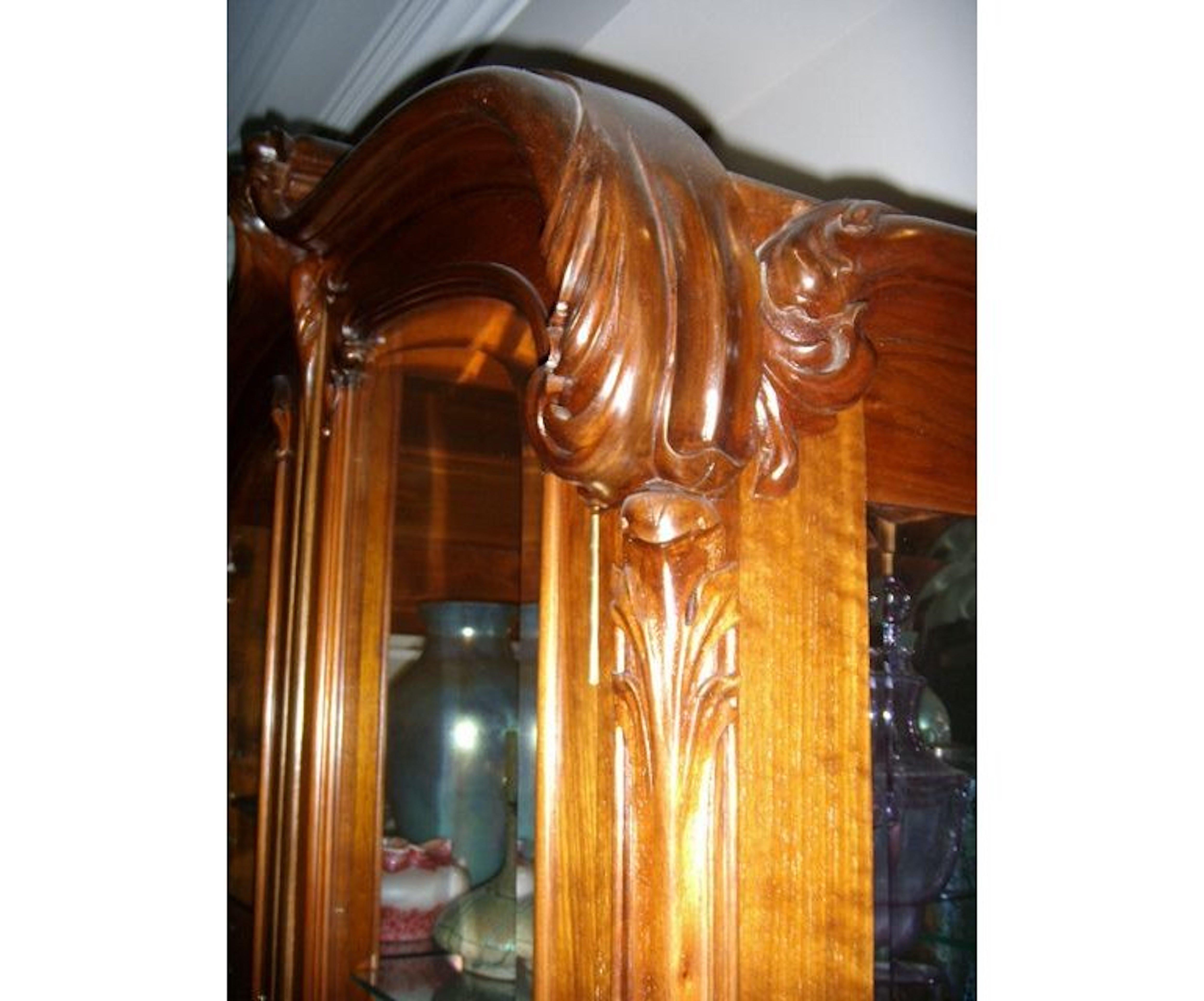 French Art Nouveau Walnut Display Cabinet For Sale 1