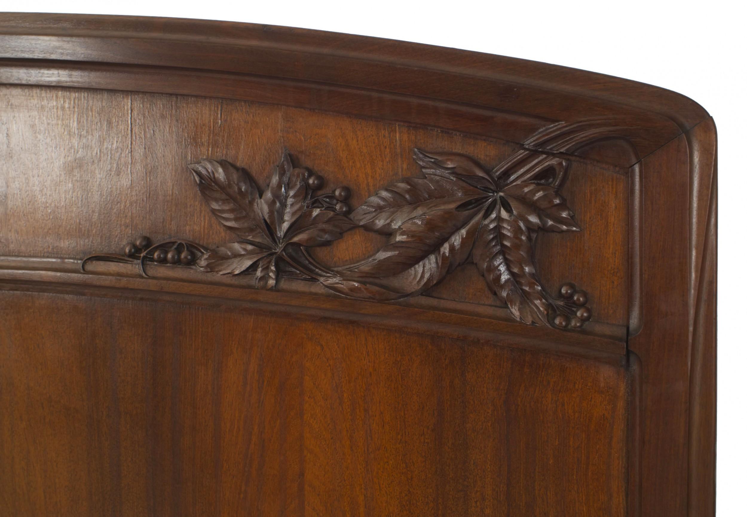 French Art Nouveau walnut full size bed with floral and grape carved corners (includes: headboard, footboard, rails)

The width dimensions are from the outside of the rails.