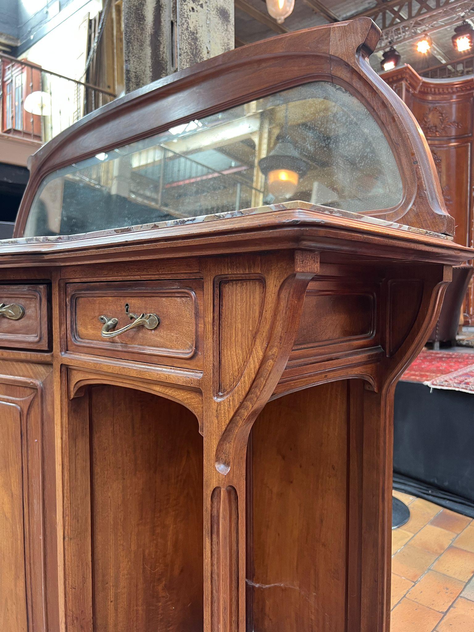 French Art Nouveau Walnut Sideboard with Marble Top and Mirror, circa 1900 For Sale 8