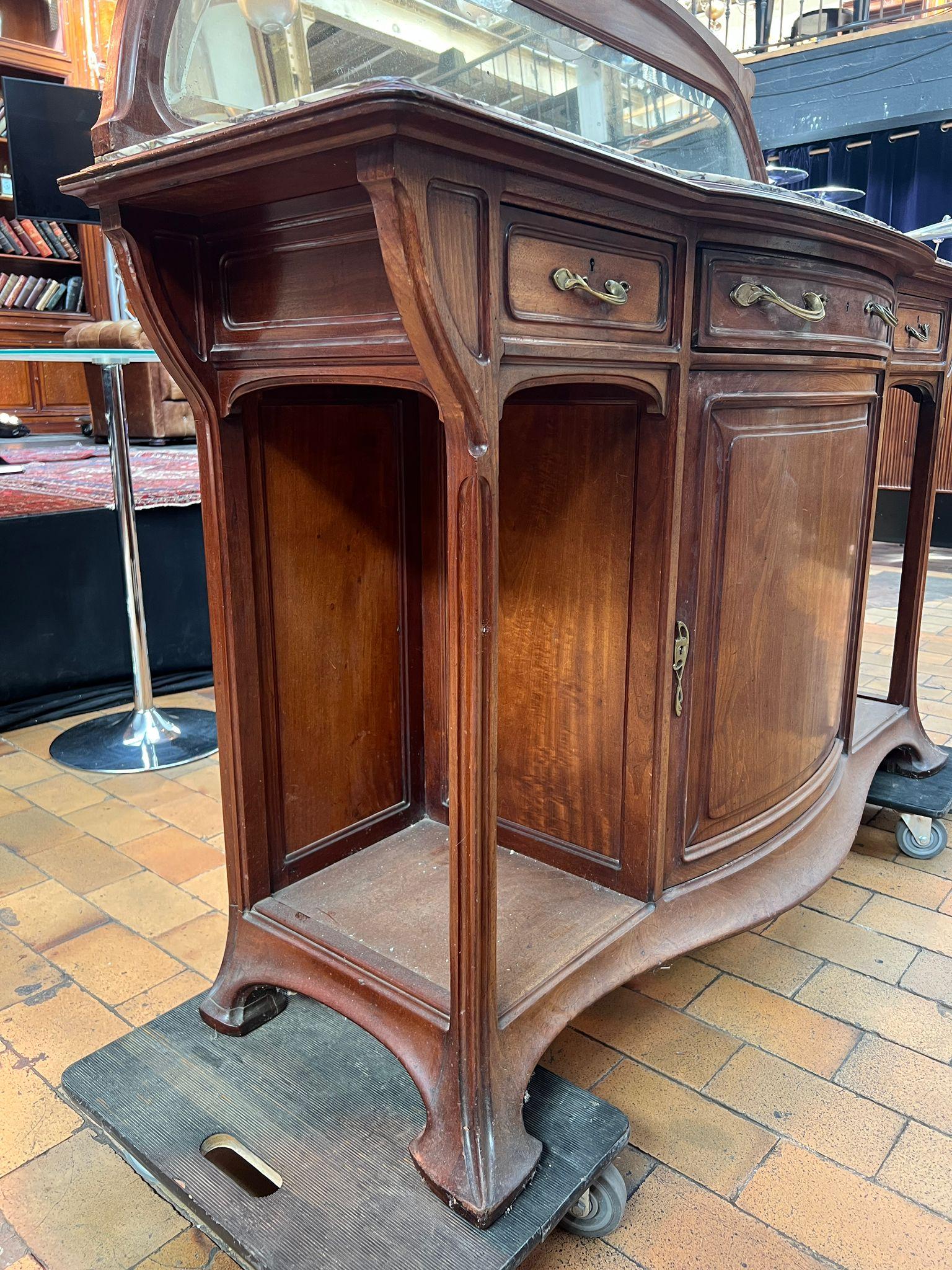 Early 20th Century French Art Nouveau Walnut Sideboard with Marble Top and Mirror, circa 1900 For Sale