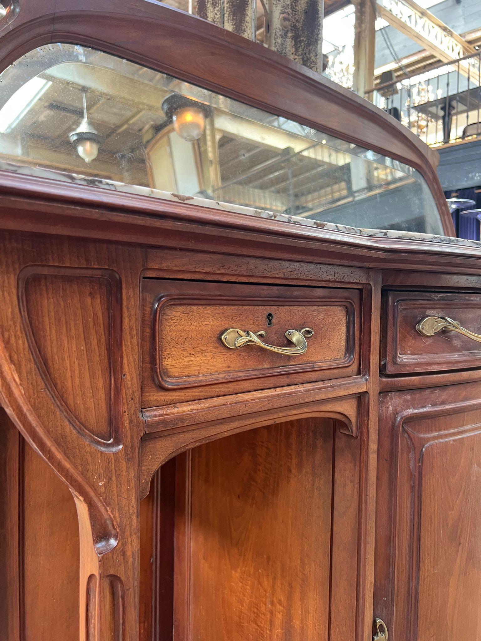 French Art Nouveau Walnut Sideboard with Marble Top and Mirror, circa 1900 For Sale 5