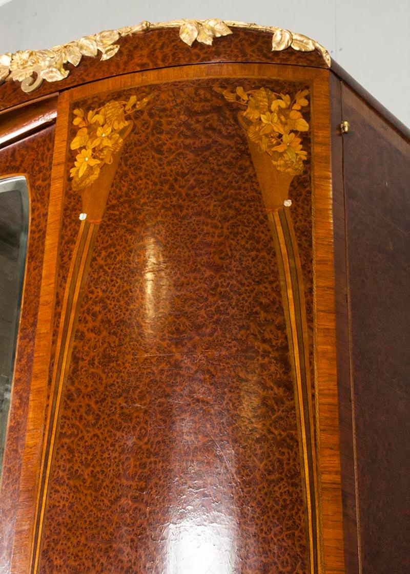 French Art Nouveau Wardrobe Cabinet Marquetry Vereerd Burl Walnut 7