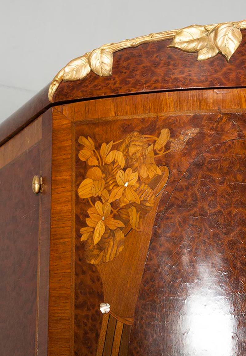 French Art Nouveau Wardrobe Cabinet Marquetry Vereerd Burl Walnut 11