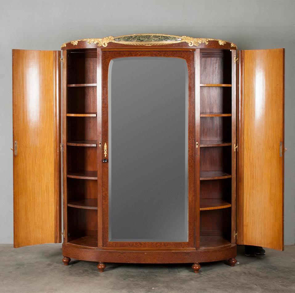 French Art Nouveau Wardrobe Cabinet Marquetry Vereerd Burl Walnut 14