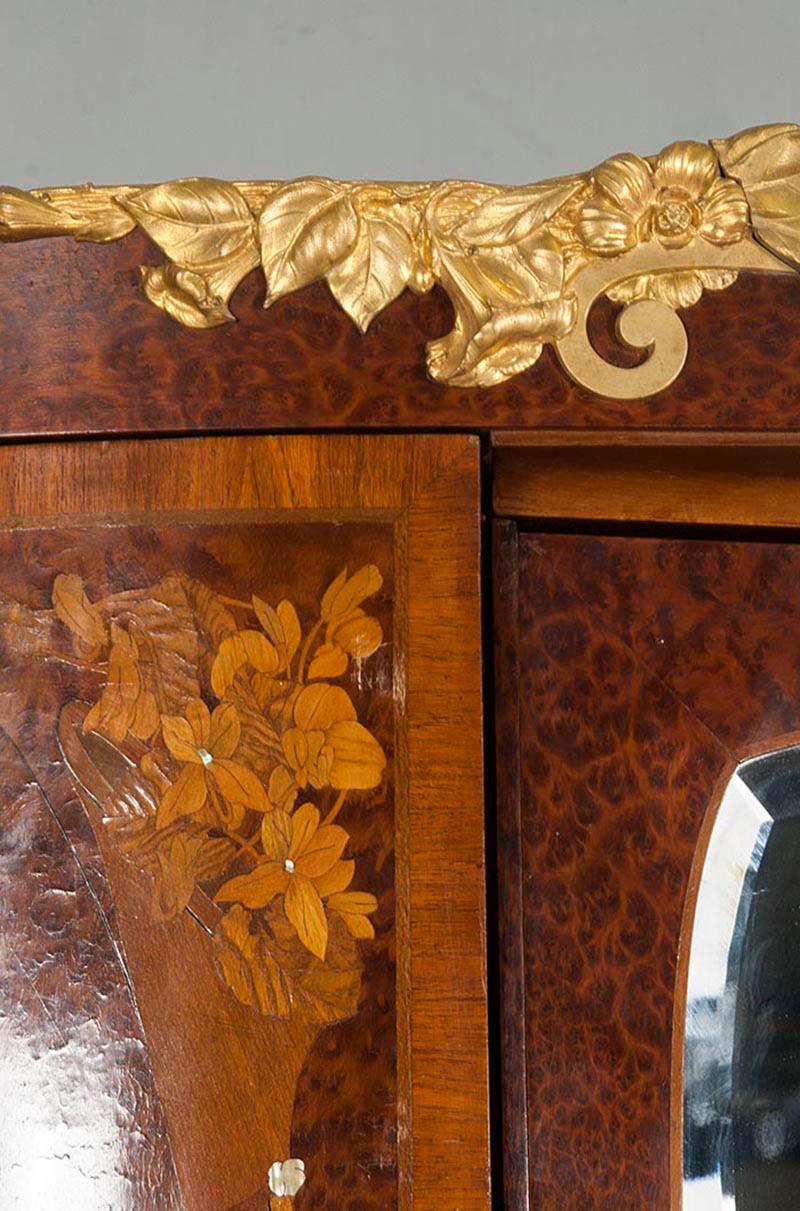 French Art Nouveau Wardrobe Cabinet Marquetry Vereerd Burl Walnut 4