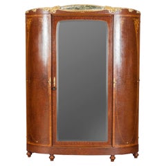 Antique French Art Nouveau Wardrobe Cabinet Marquetry Vereerd Burl Walnut