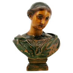 Busto de cera francés Art Nouveau de niña por Mme Arondelle 1900