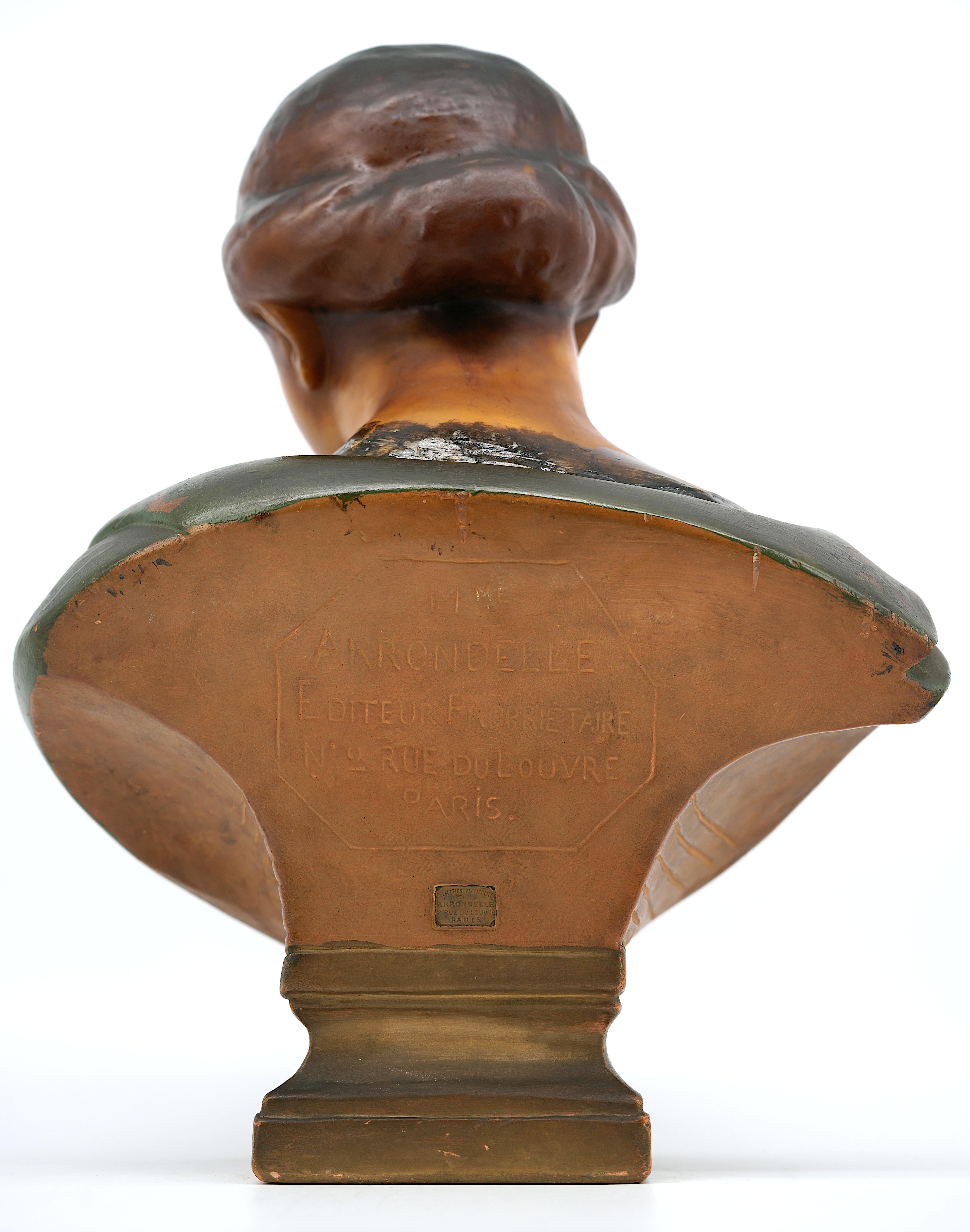 French Art Nouveau Wax Young Girl Bust Sculpture, ca.1900 For Sale 5