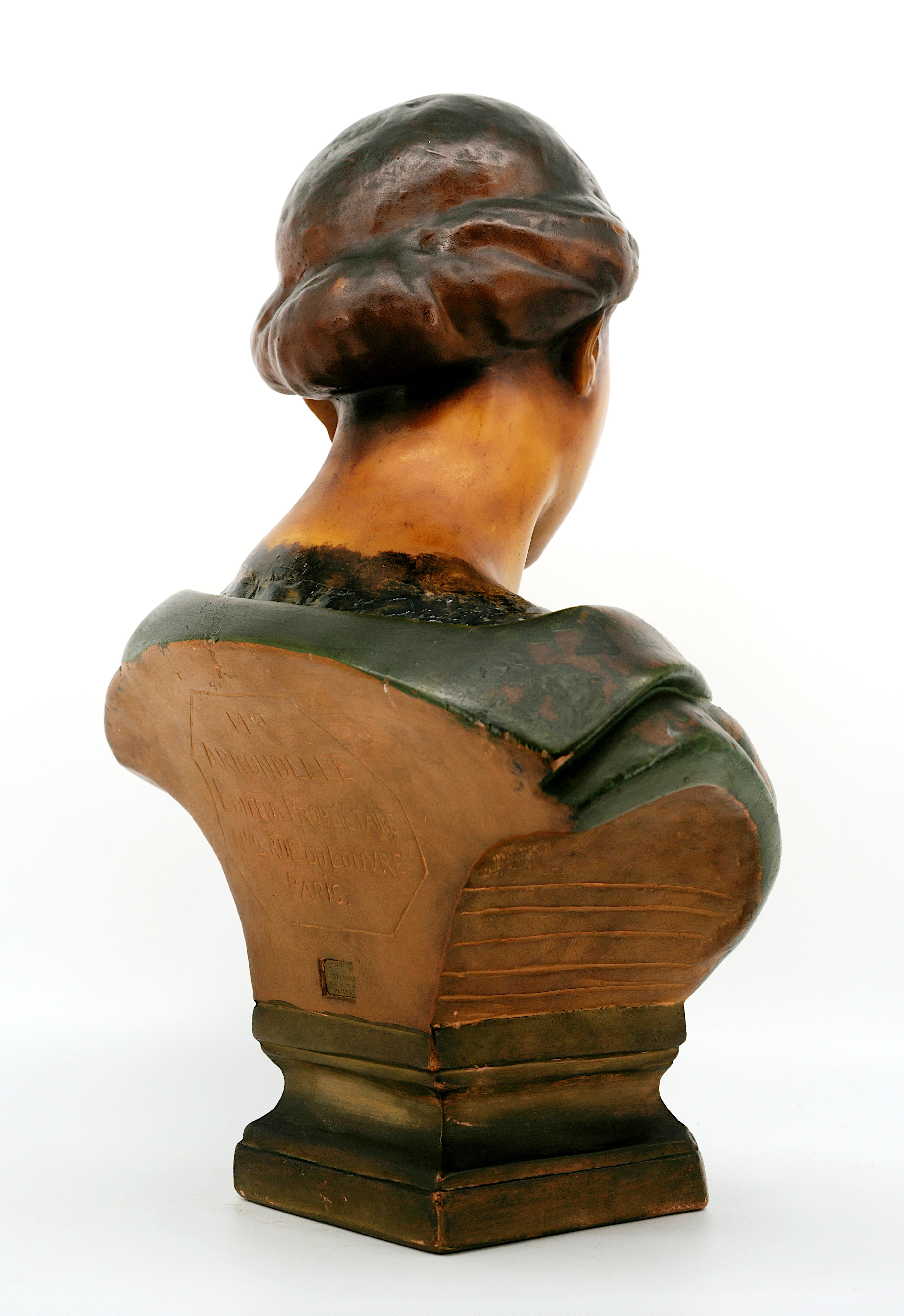 French Art Nouveau Wax Young Girl Bust Sculpture, ca.1900 For Sale 1