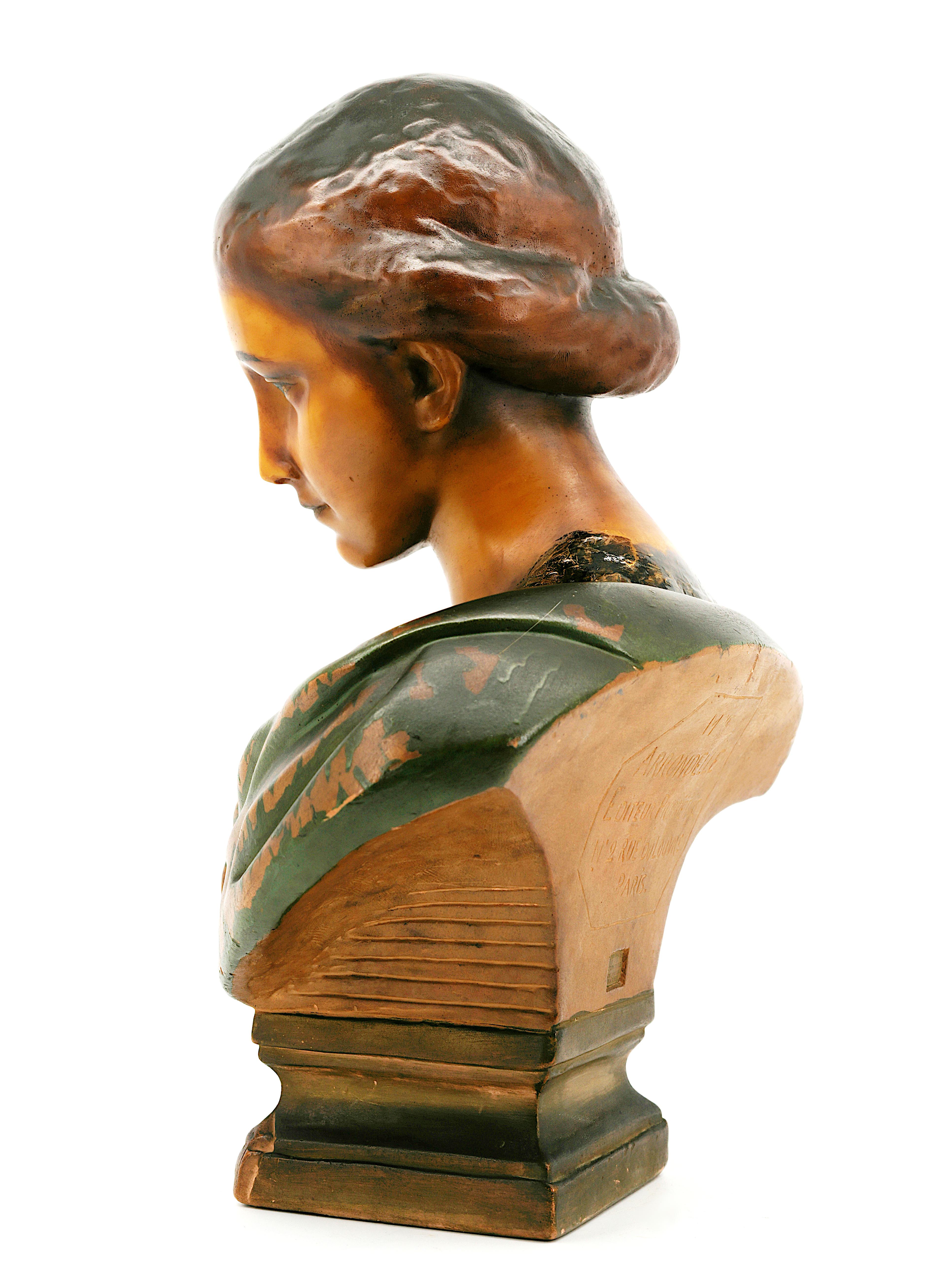 French Art Nouveau Wax Young Girl Bust Sculpture, ca.1900 For Sale 2