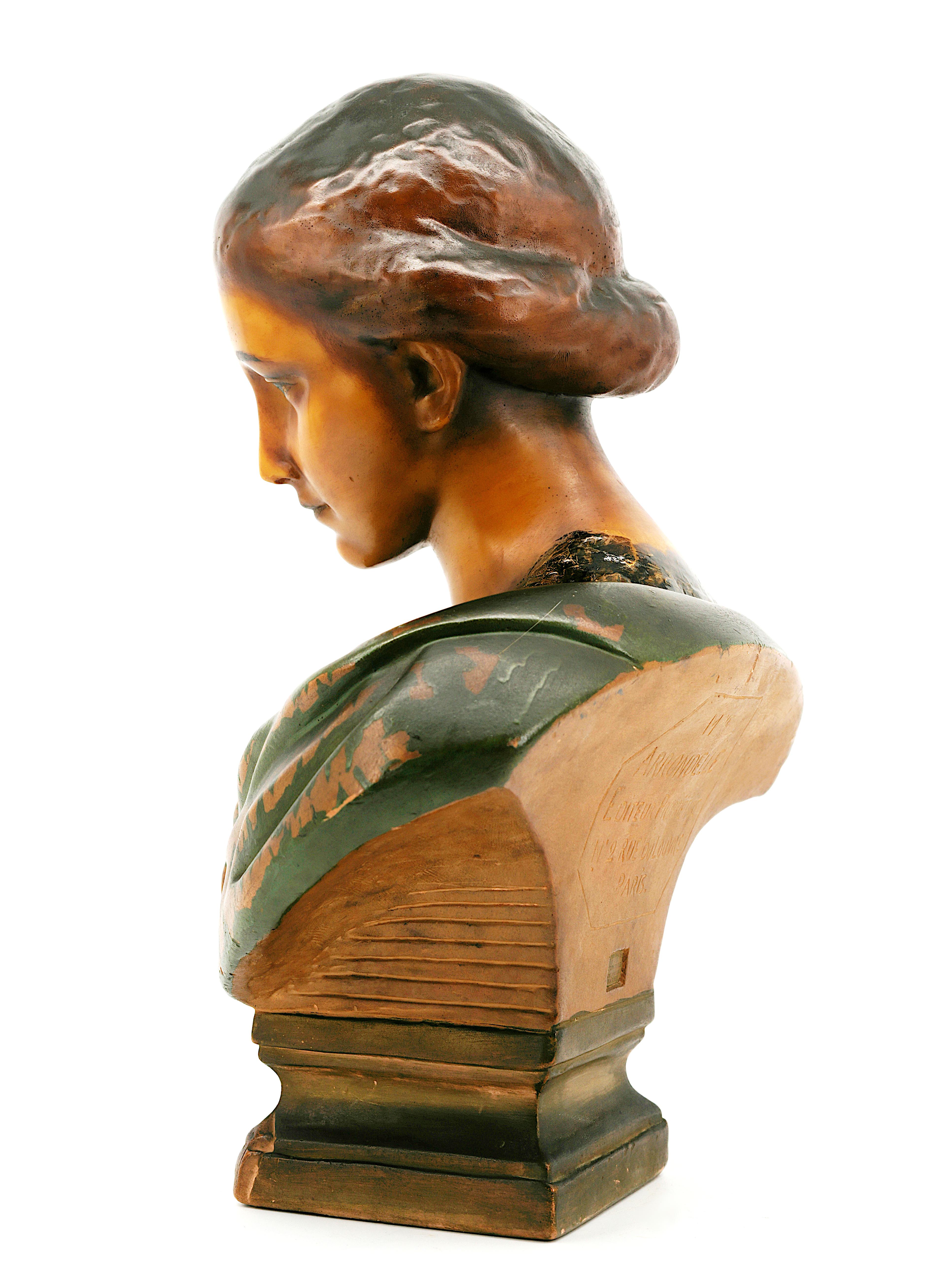 French Art Nouveau Wax Young Girl Bust Sculpture, ca.1900 For Sale 3