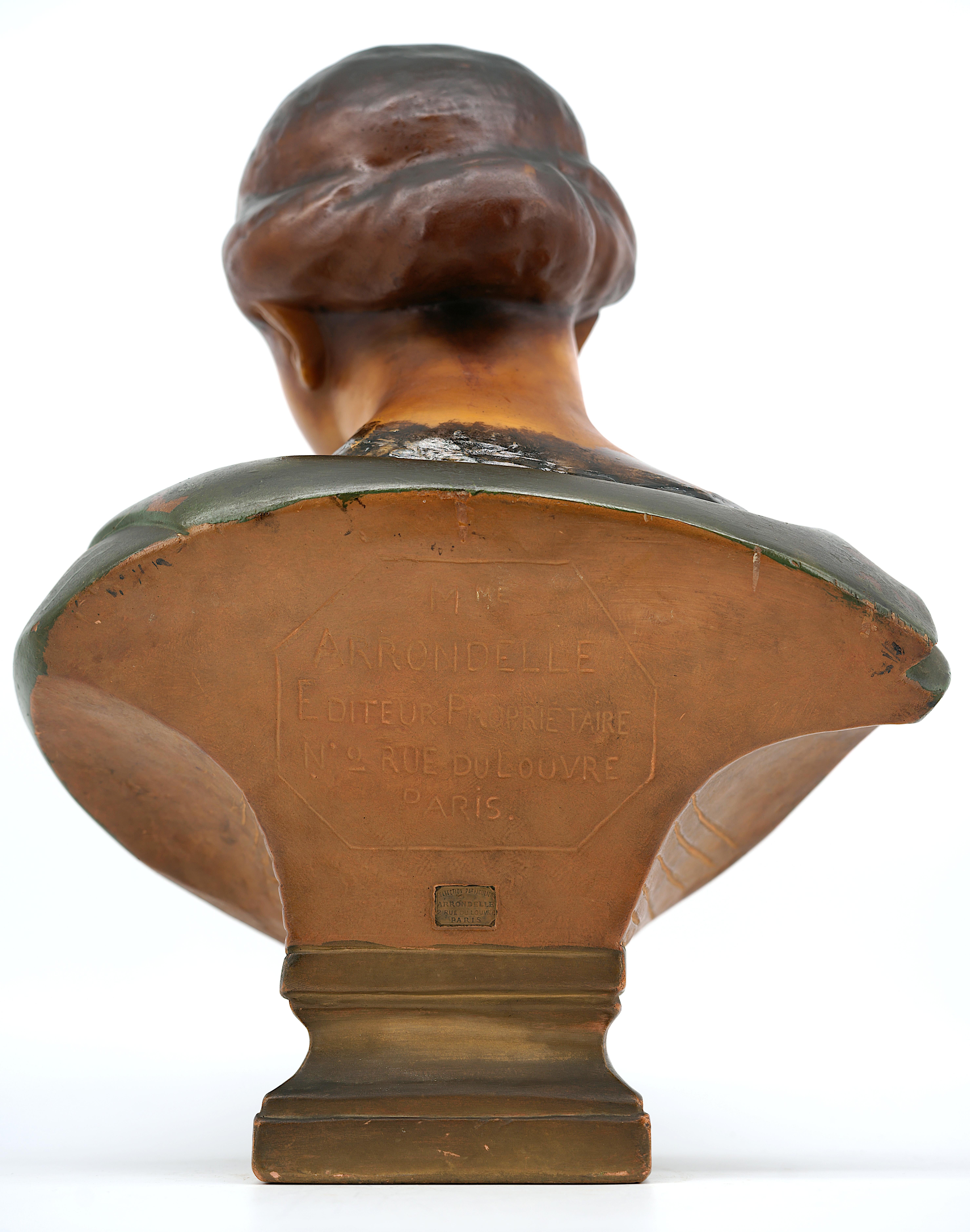 French Art Nouveau Wax Young Girl Bust Sculpture, ca.1900 For Sale 4
