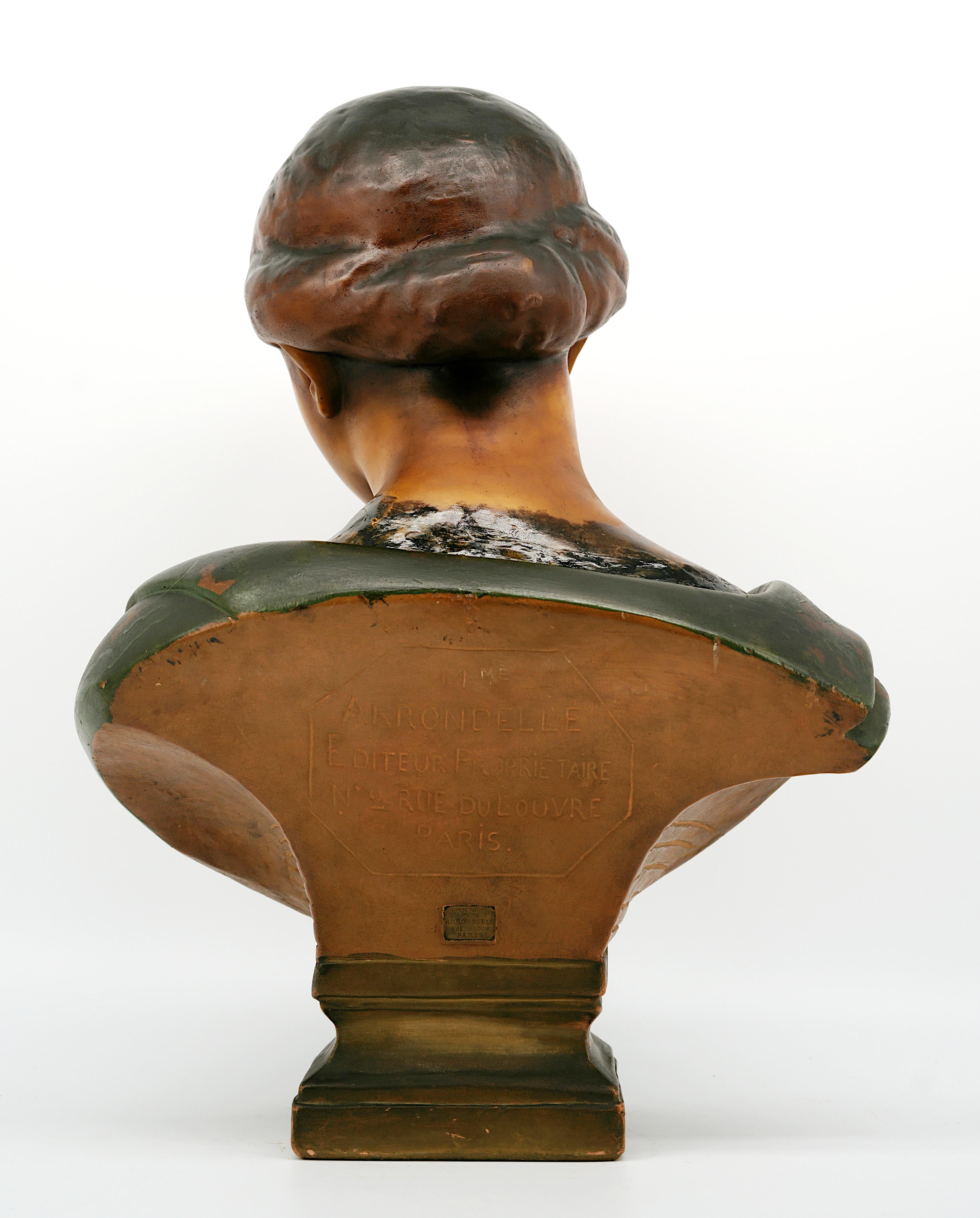 French Art Nouveau Wax Young Girl Bust Sculpture, ca.1900 For Sale 4