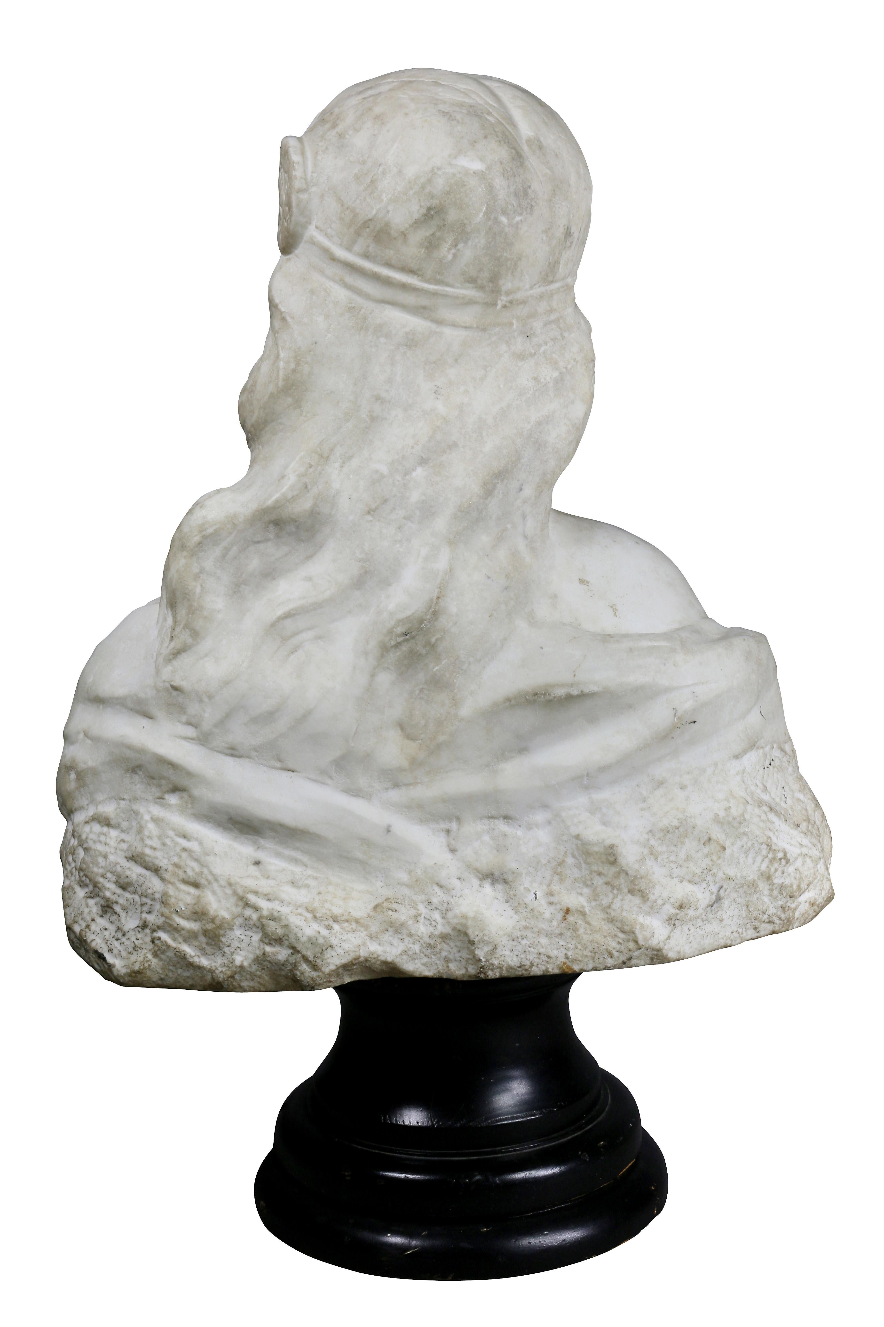 French Art Nouveau White Marble Bust of a Woman For Sale 4