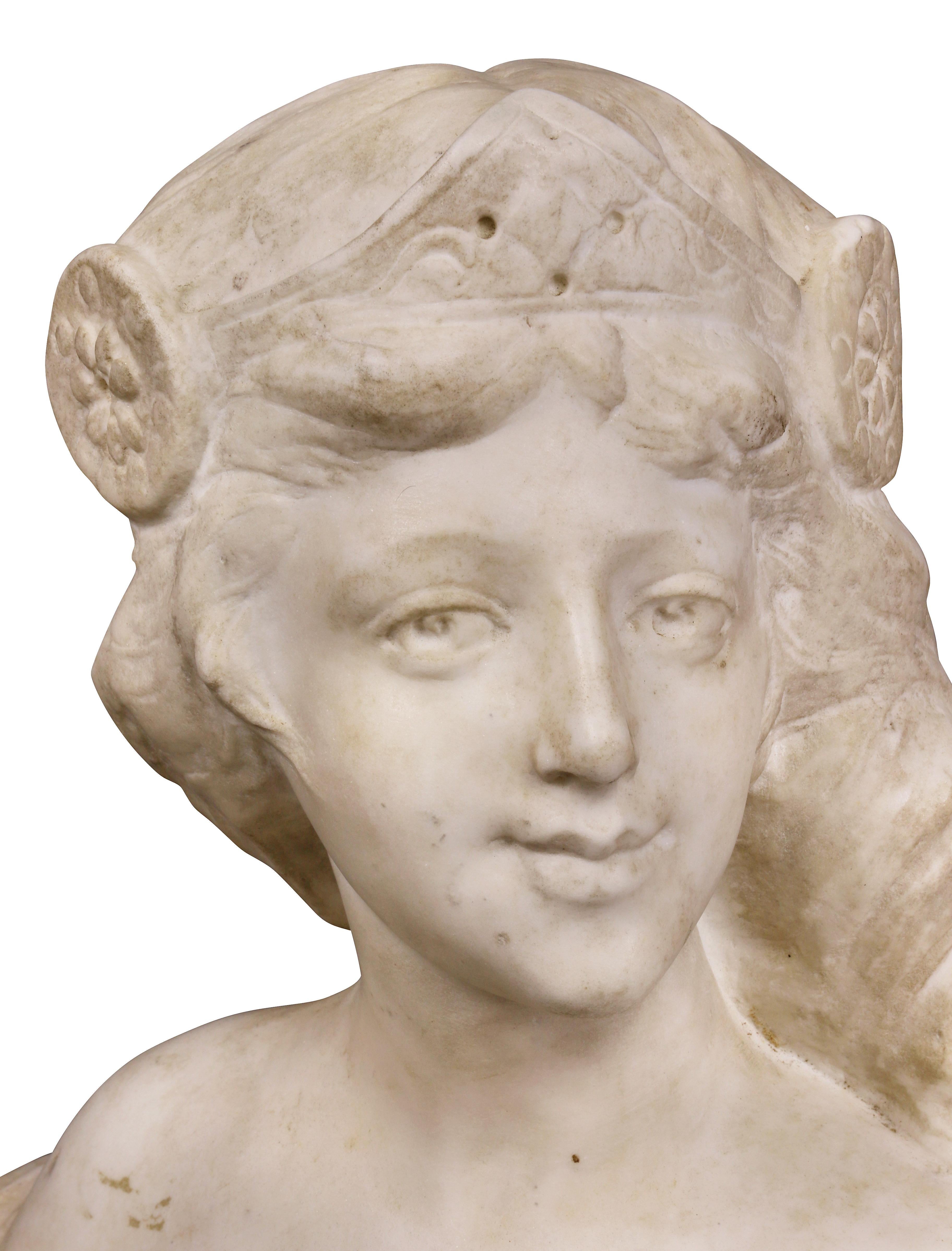Européen Buste de femme en marbre blanc de style Art nouveau français en vente