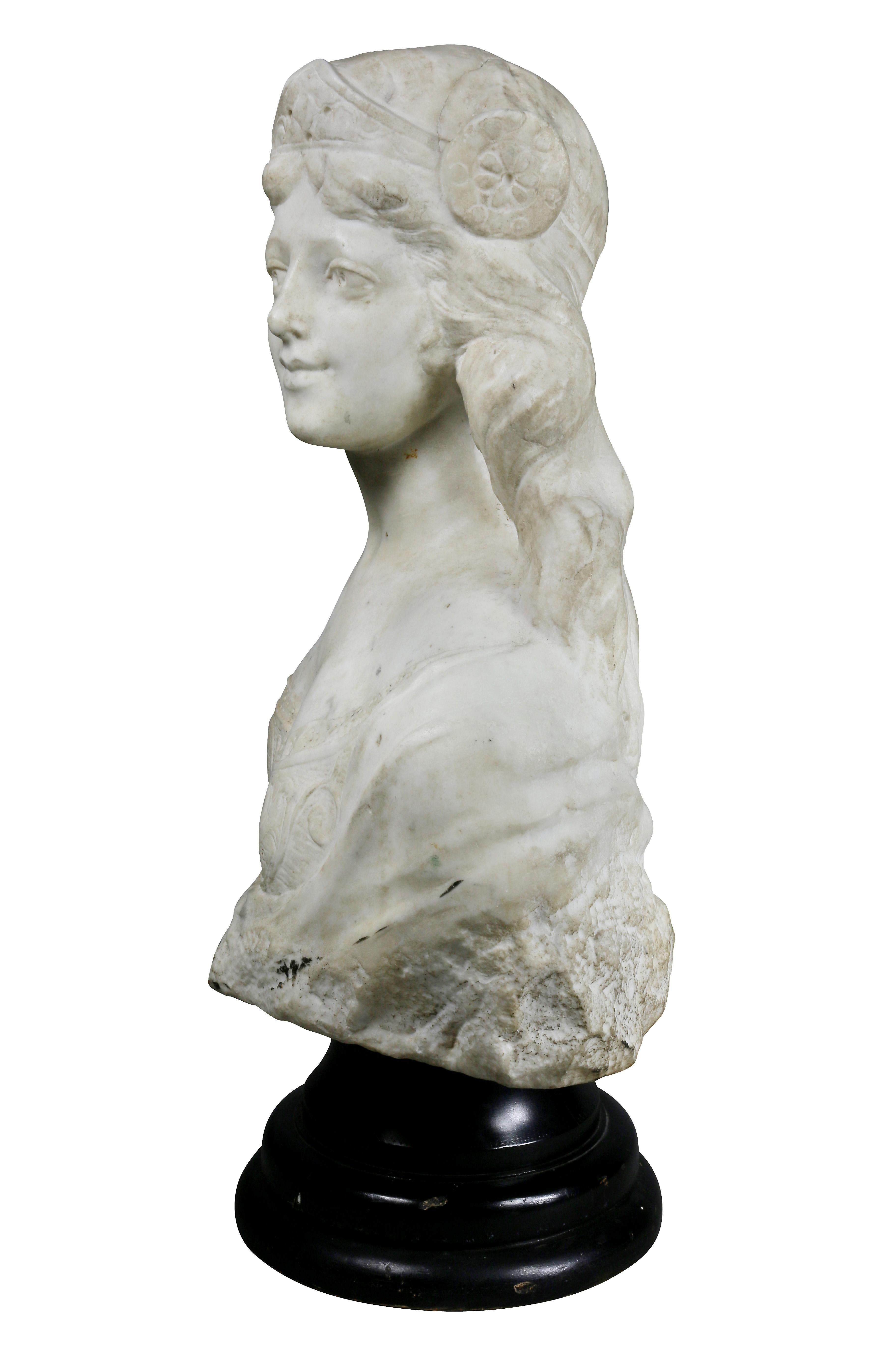 French Art Nouveau White Marble Bust of a Woman For Sale 3