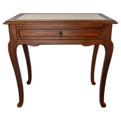 French Art Nouveau Wood Side Table Writing Table Glass Top One Drawer, c 1920