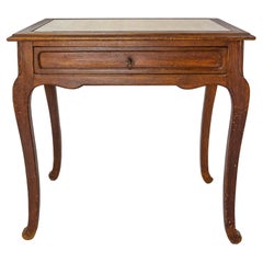 French Art Nouveau Wood Side Table Writing Table Glass Top One Drawer, c 1920