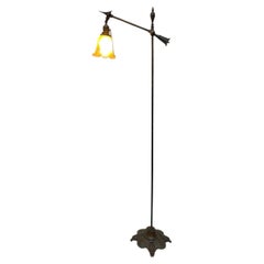 French Art Nouveau Wrought Iron and Bronze Reading Floor Lamp, Circa 1910