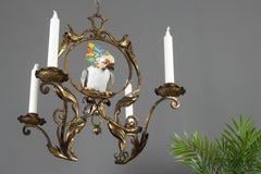 Jugendstil-Kerzenleuchter aus Schmiedeeisen und Porzellan mit Papagei-Figur, Papagei