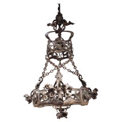 Lustre en fer forgé français Art Nouveau Circa 1900