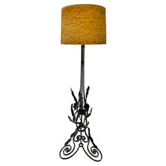 French Art Nouveau Wrought Iron Floor Lamp, circa 1920