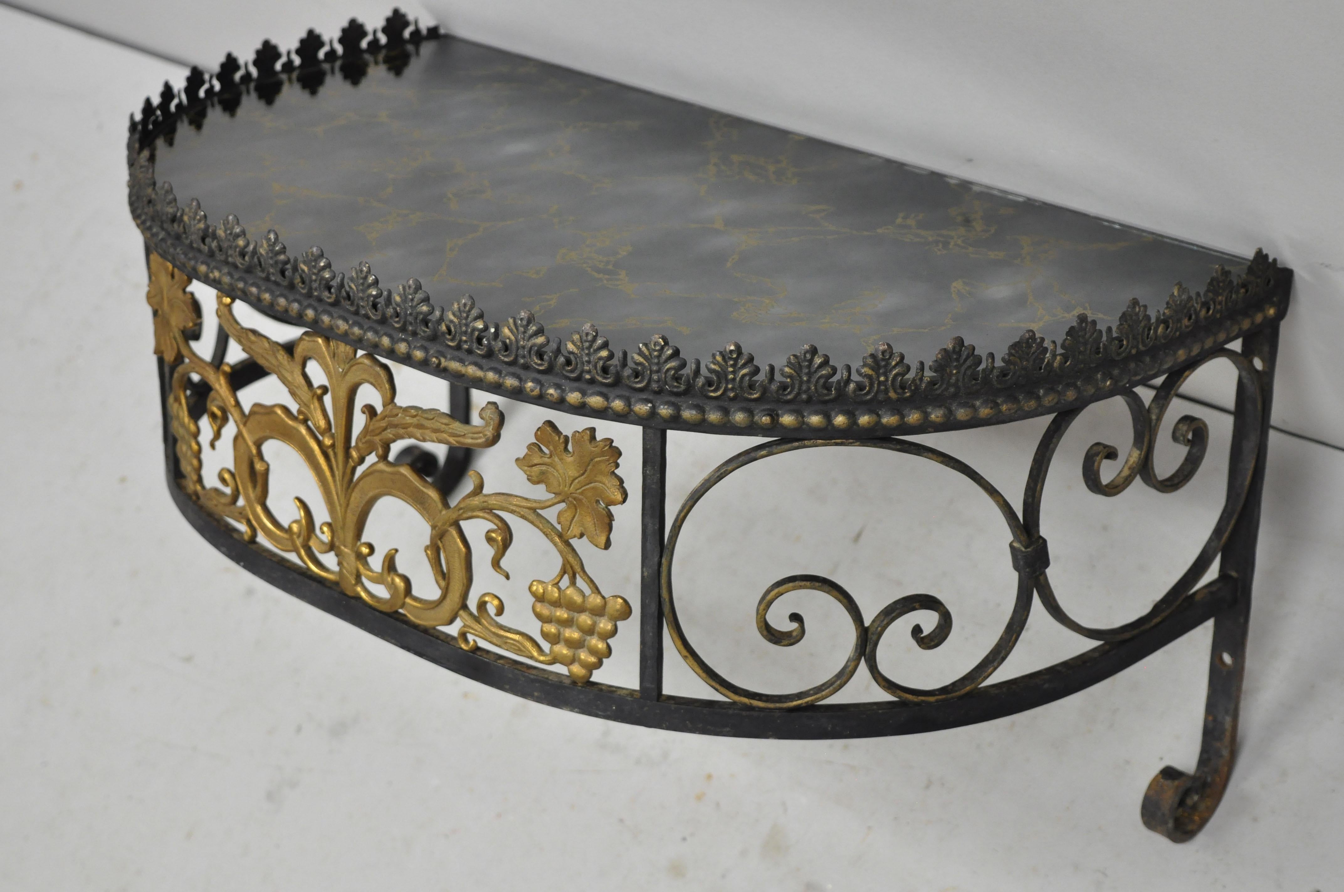 French Art Nouveau Wrought Iron Grapevine Maple Leaf Wall Mounted Console Table For Sale 4