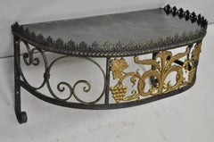 French Art Nouveau Wrought Iron Grapevine Maple Leaf Wall Mounted Console Table