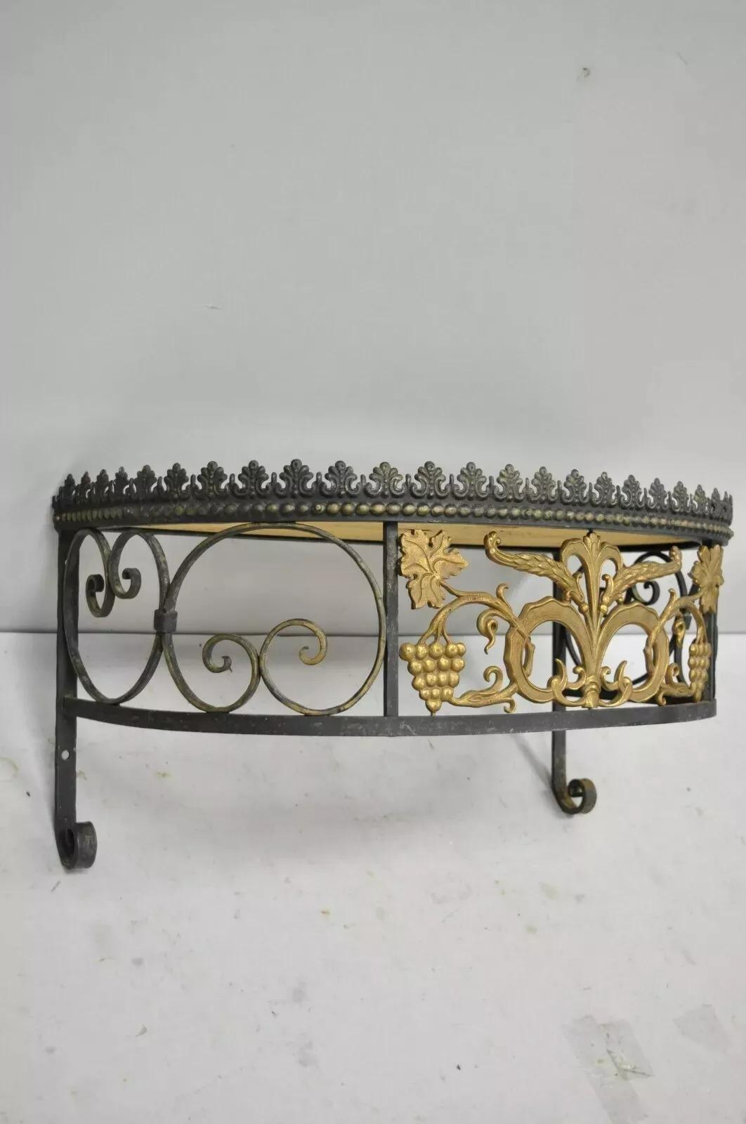 19th Century French Art Nouveau Wrought Iron Grapevine Maple Leaf Wall Mounted Console Table For Sale