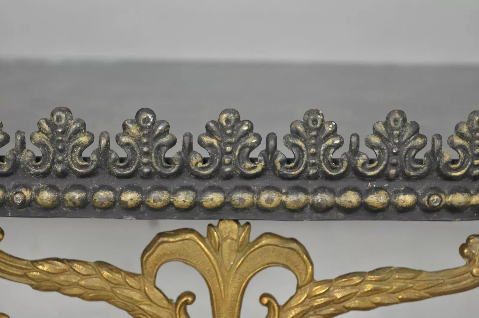 Glass French Art Nouveau Wrought Iron Grapevine Maple Leaf Wall Mounted Console Table For Sale