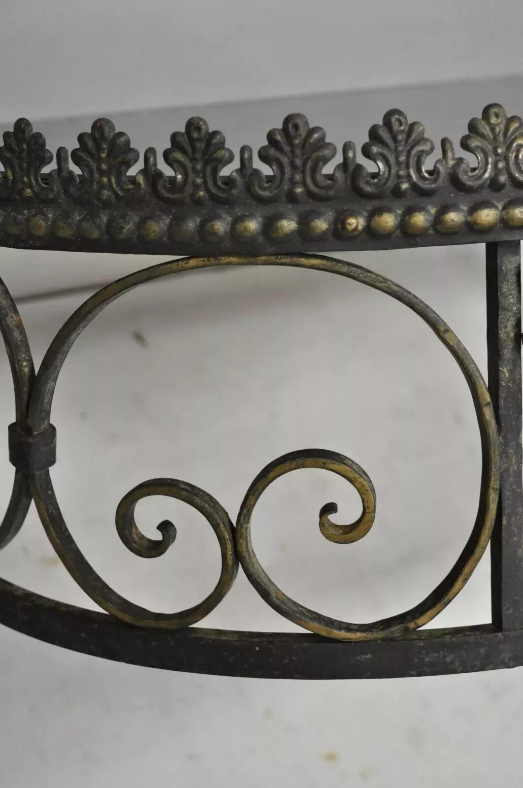 French Art Nouveau Wrought Iron Grapevine Maple Leaf Wall Mounted Console Table For Sale 1