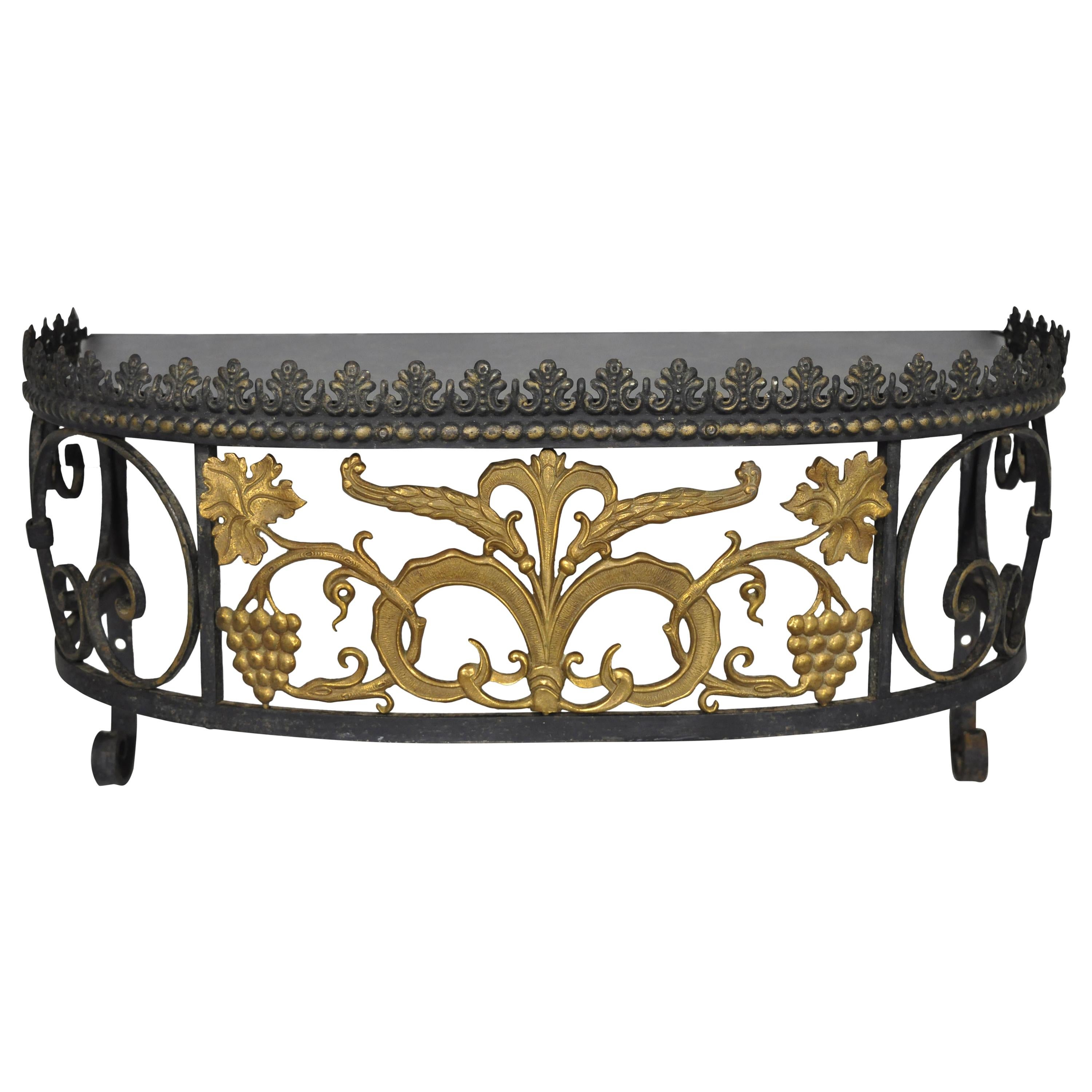 French Art Nouveau Wrought Iron Grapevine Maple Leaf Wall Mounted Console Table For Sale
