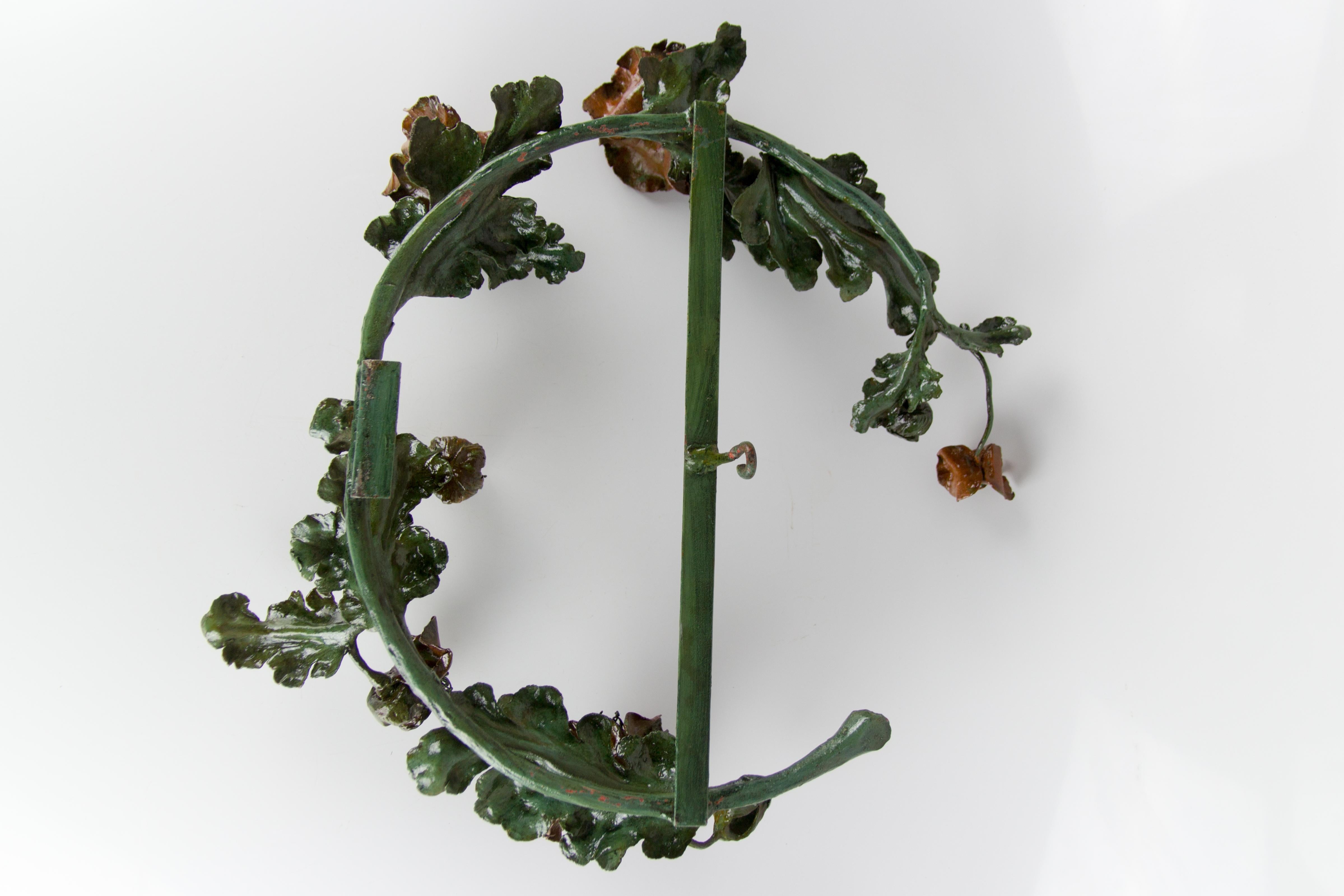 French Art Nouveau Wrought Iron Poppies Floral Round Wall Mirror, 1930s 10